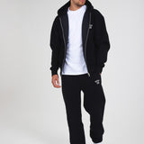 Essential College Black Zip Up & Jogger Tracksuit Set